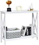 Console Table with Storage Shelf, Narrow Accent Table X Form Frame, 2-Tier Sofa Side Table