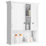 Bathroom Wall Cabinet, Wooden Hanging Storage Cabinet with Doors & Shelves,