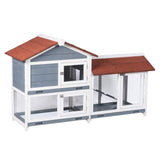 Two Floors 62" Wooden Outdoor Indoor Roof Waterproof Bunny Hutch Rabbit Cage