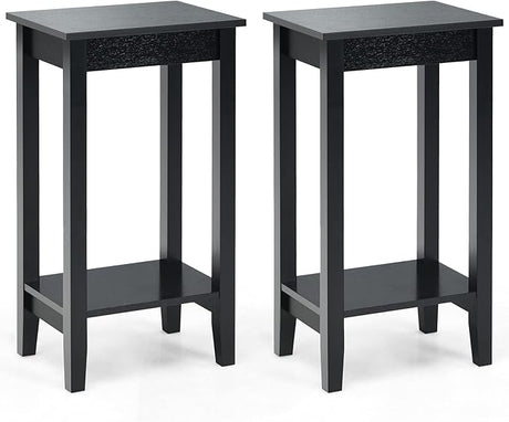 2-Tier End Table Tall Nightstand, Simple Design Sofa Bedside Table