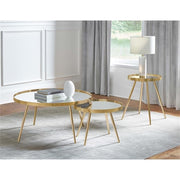 Metal 2-Piece Mirror Top Nesting Coffee Table Mirror and Gold