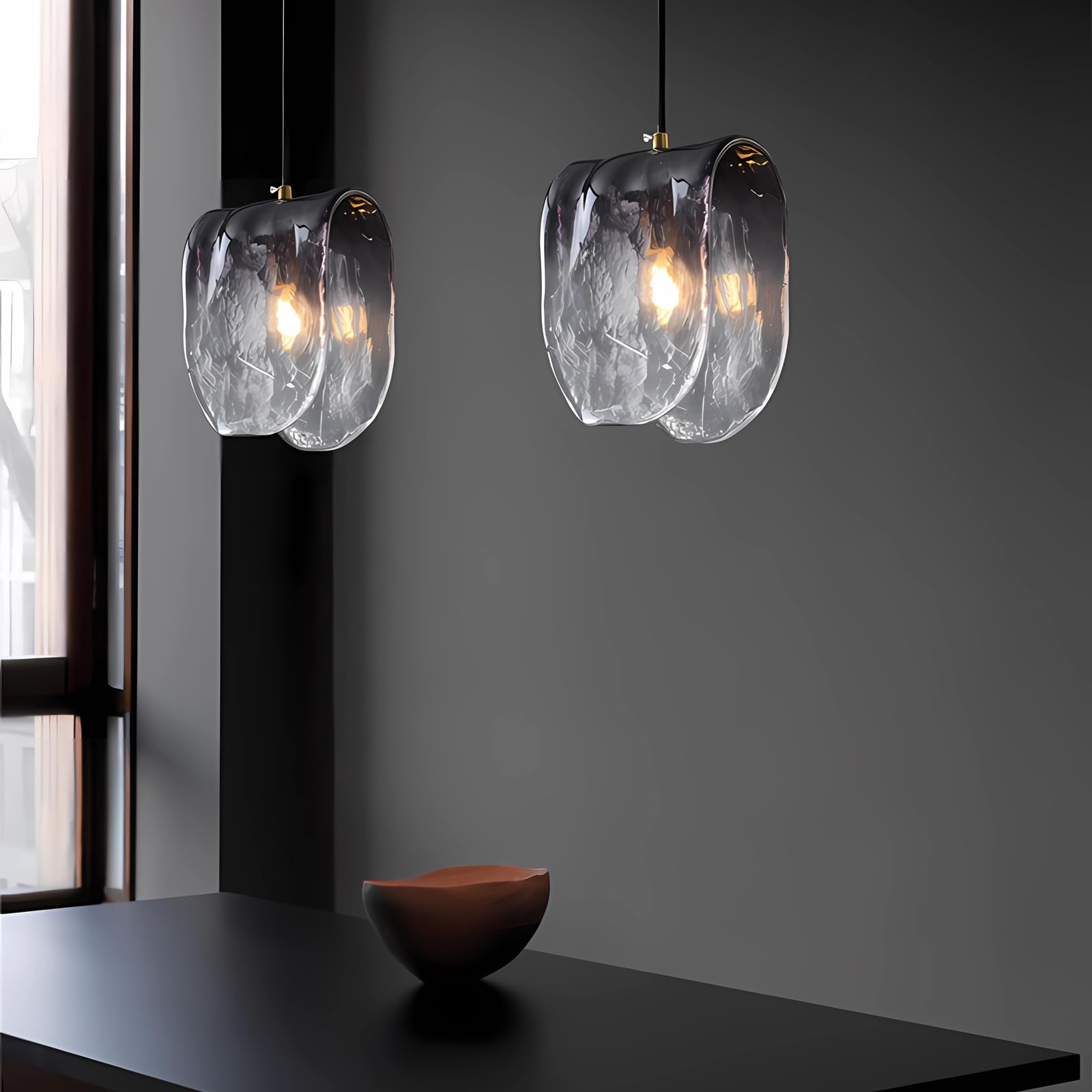 Gradient Smoke Grey Glass Pendant Light - Modern Kitchen Island Lighting