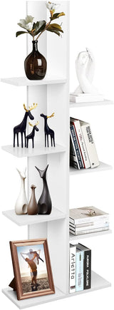 Tree Bookshelf, 7-Tier Tall Freestanding Wood Bookshelf with Anti-toppling, Modern Multipurpose Display Storage Rack Organizer Corner Shelf for Books, Photos, Black