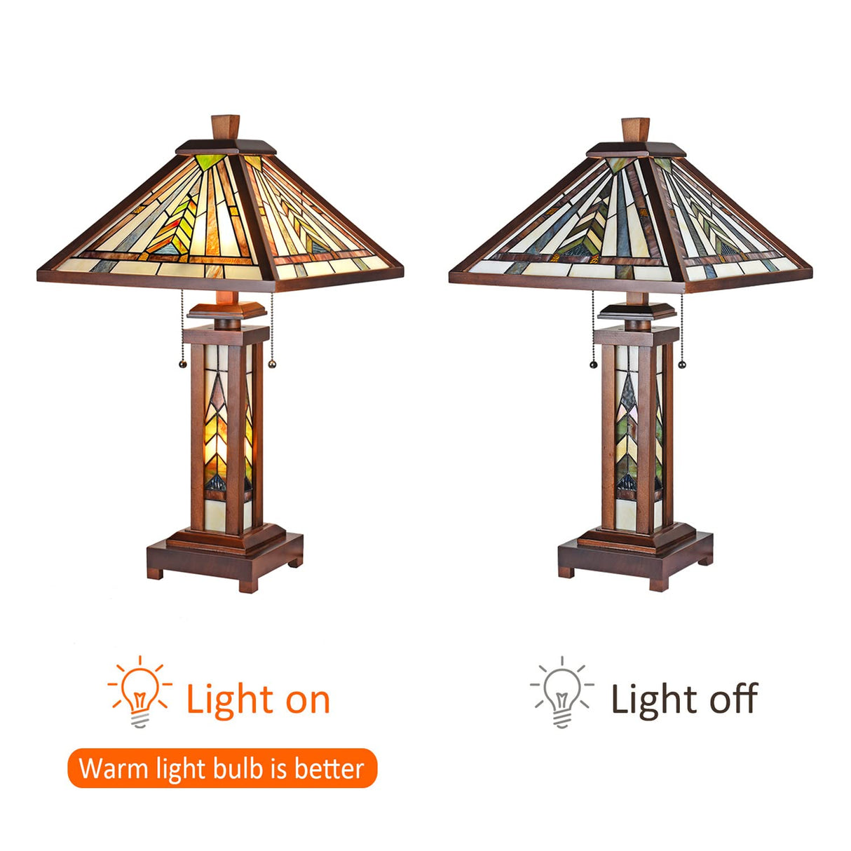 Capulina Tiffany Lamp Stained Glass Table Lamp 3-Light 15X15X26 Inches Wooden Base Mission Brown Tiffany Style Desk Lamp with Night Light Decor for Home Office Living Room Bedroom