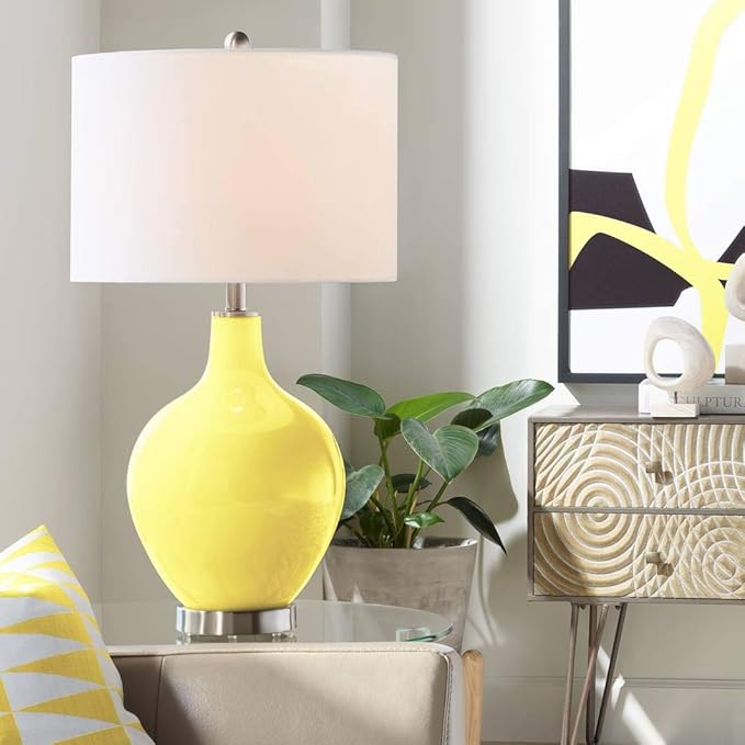 OVO 28 1/2" Tall Modern End Table Lamp Citrus Yellow Finish Glass Single Linen White