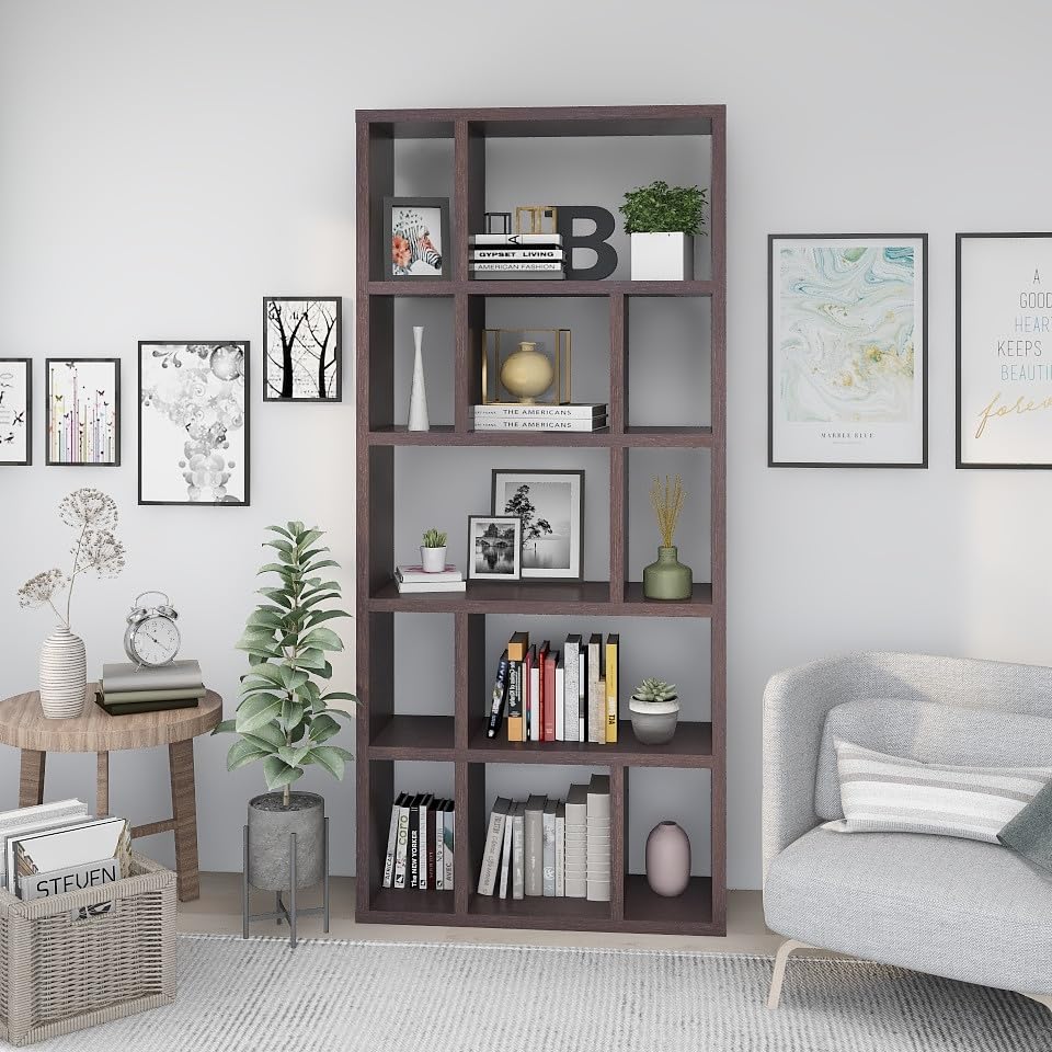 Zevv Modern 9 Open Shelves Vertically/Horizontally Display Shelf, Cappuccino