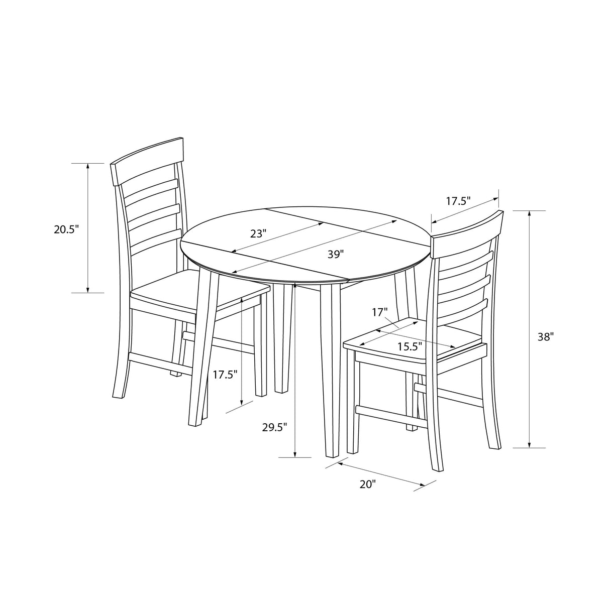 3-Piece Wood Dining Set with Double Drop Leaf, White