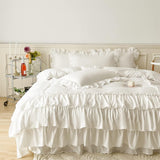 Ruffle Duvet Cover Queen Size,100% Washed Microfiber 3pcs Bedding Duvet Cover Set