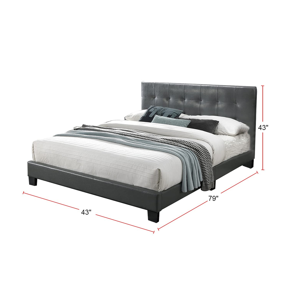 Twin Faux Leather Upholstered Bed, Grey