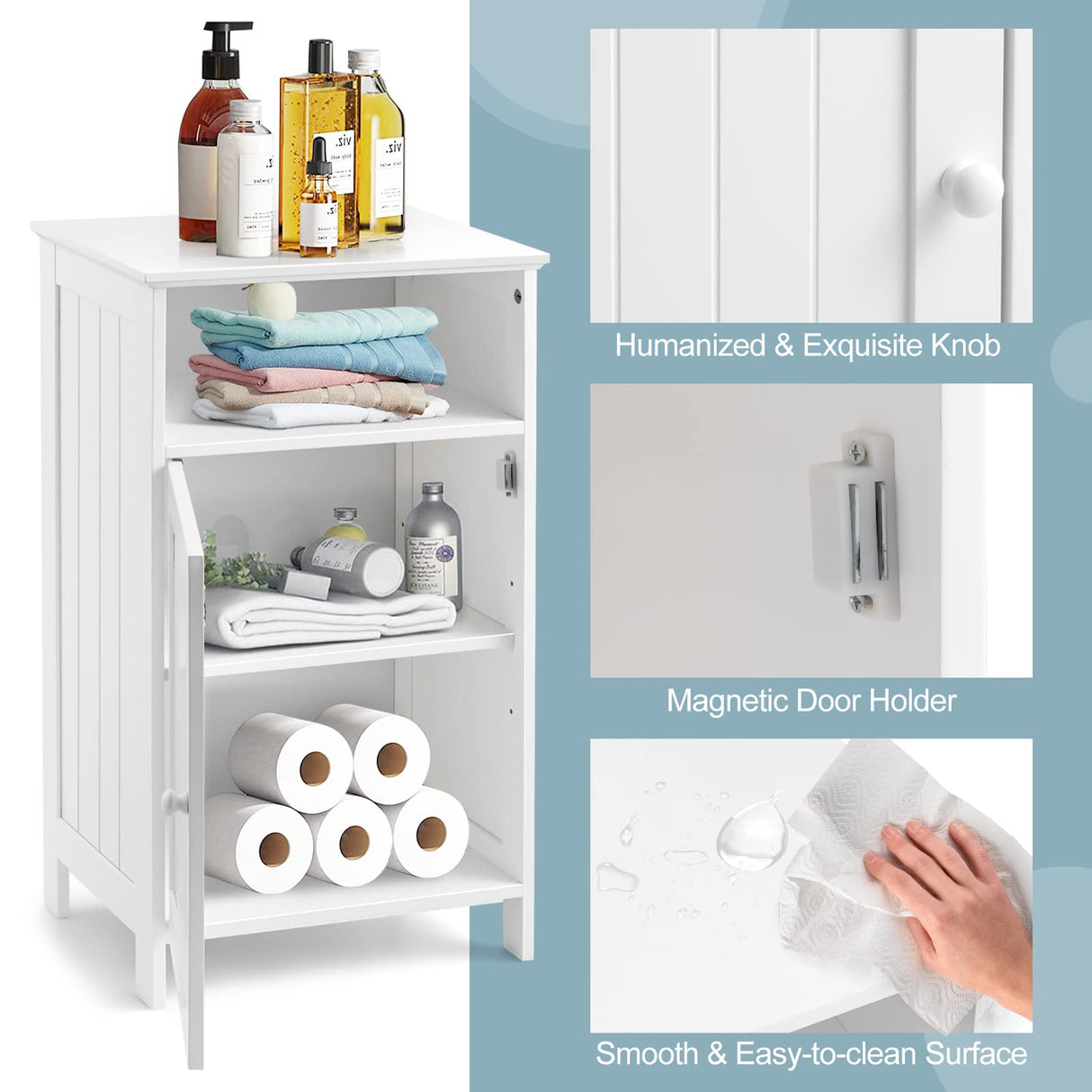 Small Floor Storage Cabinet/Organizer with Drawer and Door, For Bathroom & Toilet,