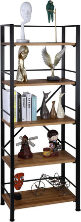 Rustic Bookshelf, 3 Tier Real Wood Bookshelf, Metal Book Shelf for Storage, Black Bookcase, 12.6" D x 23.62" W x 36.61" H