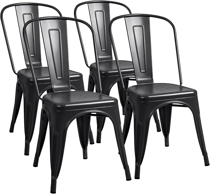 Metal Dining Chair Indoor-Outdoor Use Stackable Classic Trattoria Chair Chic Dining