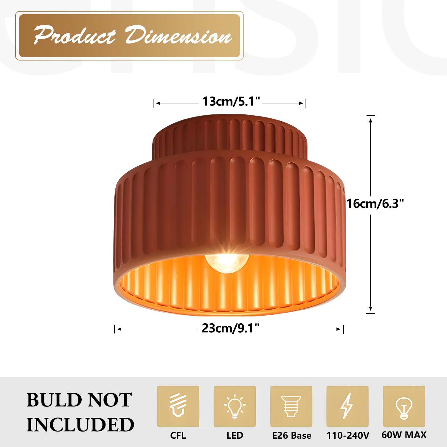 Nordic Round Semi Flush Mount Ceiling Light - Orange Red Resin