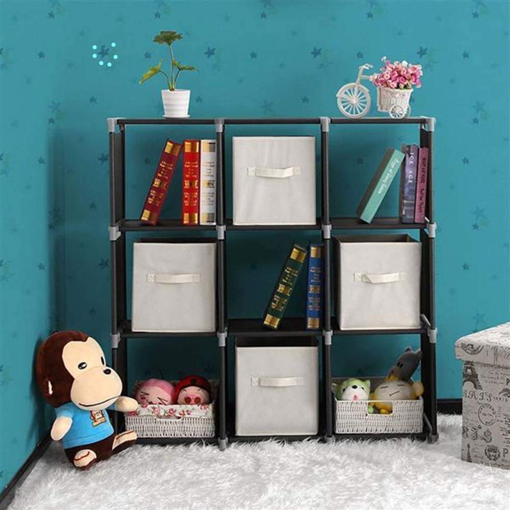 Cube Storage Shelves, Black Cube Bookcase Multifunctional Assembled 3 Tiers 9 Compartments Storage Organizer Cubes in Living Room, Bedroom (Black)