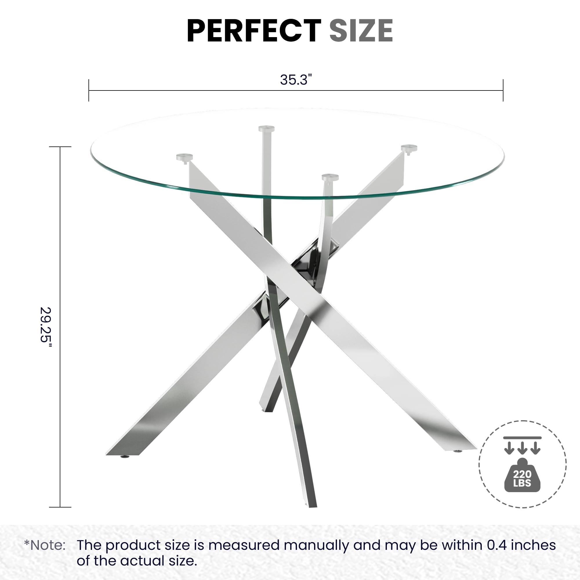Glass Dining Table,Round Kitchen Table with Chromed Legs,35.3" Small Dining Table for Apartment