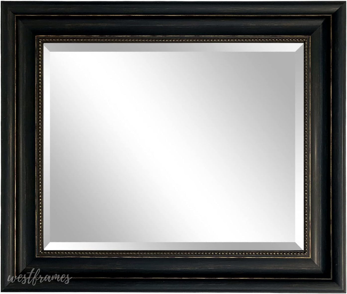 Montreal Distressed Antique Black & Gold Framed Wall Mirror (27.5" x 33.5")