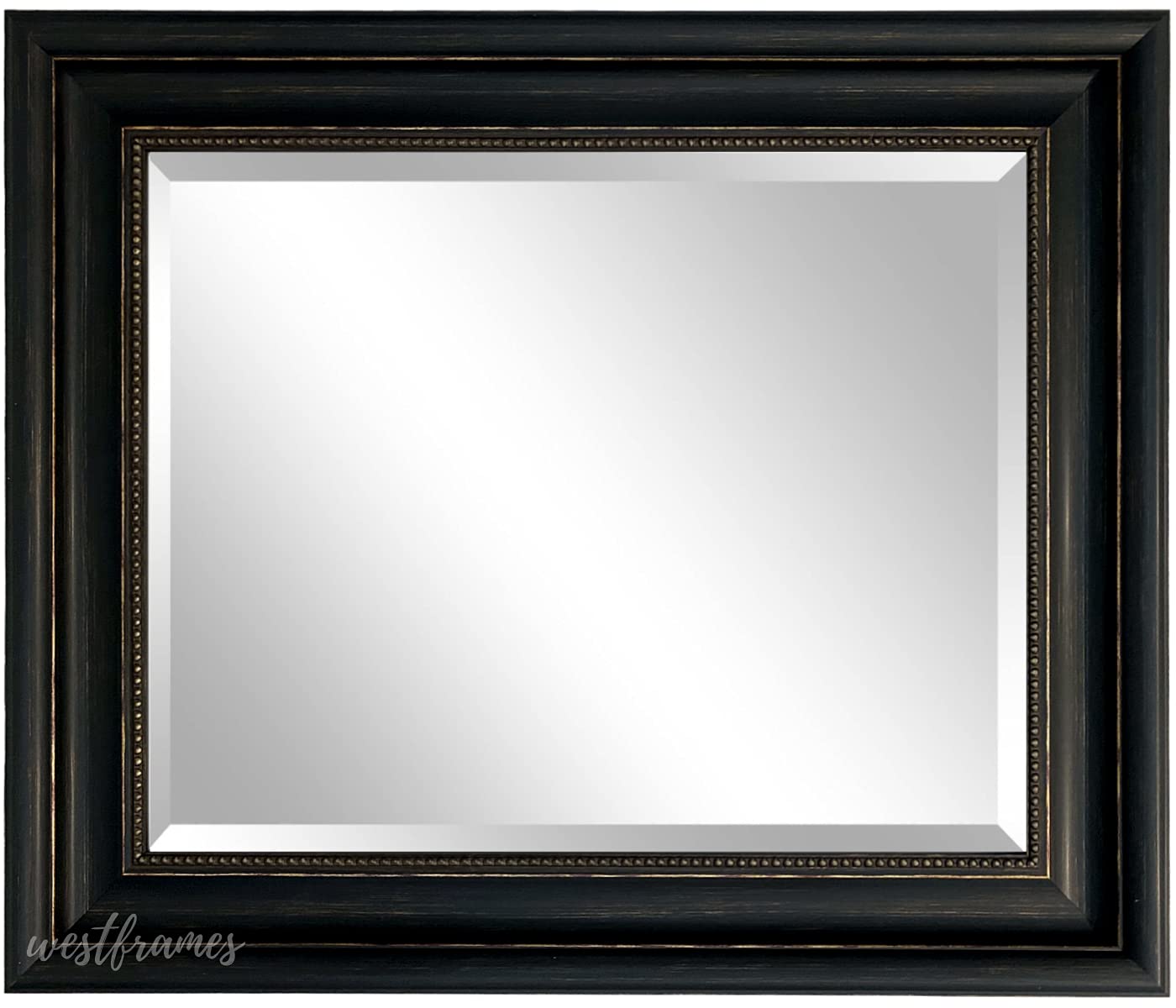 Montreal Distressed Antique Black & Gold Framed Wall Mirror (27.5" x 33.5")
