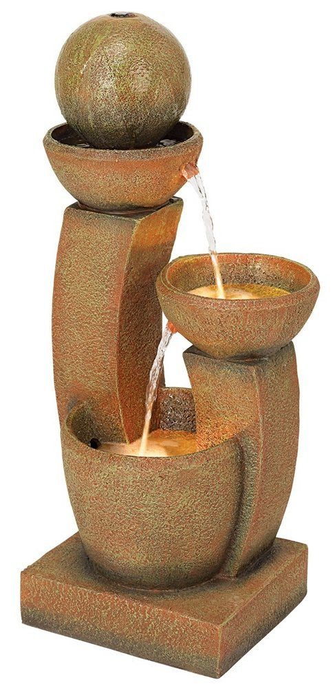 Curved Columns Modern Zen Outdoor Floor Water Fountain 31" High with LED Light