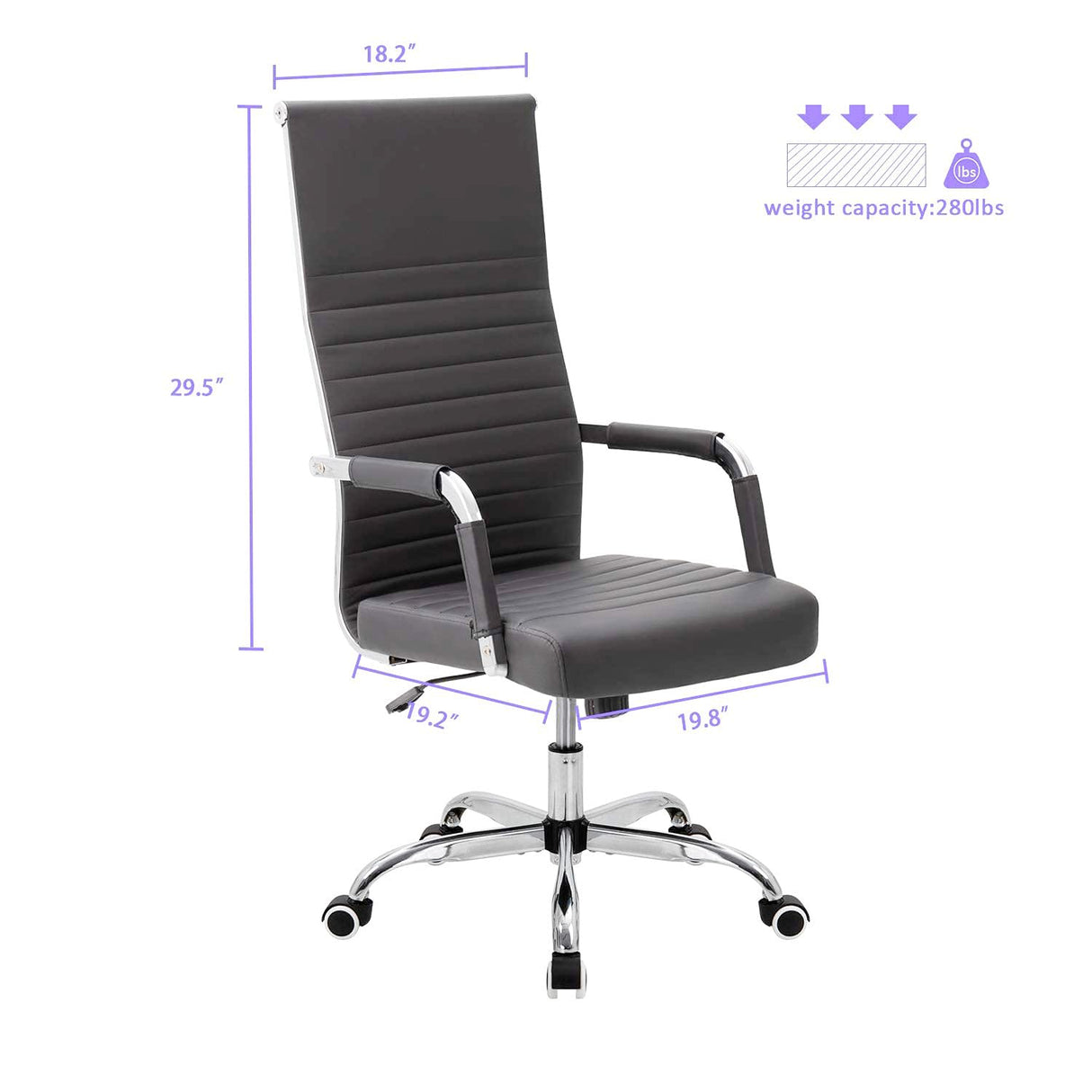 Office Desk Chair High Back Ribbed Executive Computer Chair, Adjustable Swivel Rolling