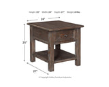 Wyndahl Rustic Rectangular End Table, Distressed Dark Brown Finish