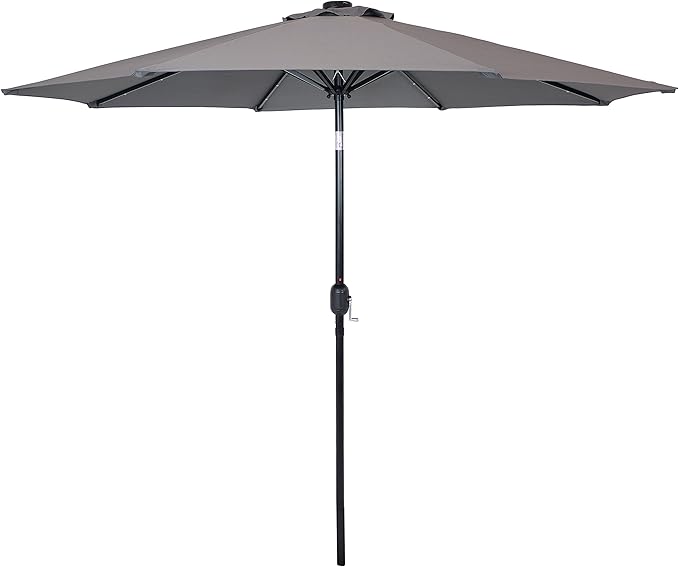 9 ft Outdoor Patio Umbrella with Solar Lights - Polyester LED Table Market Umbrella