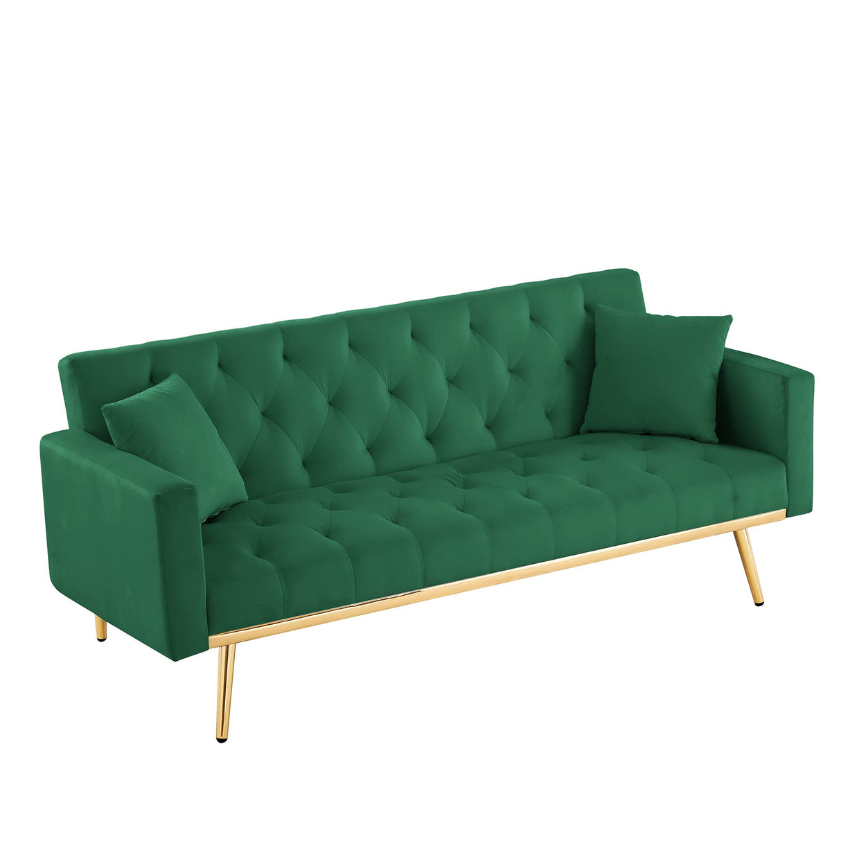 Modern Velvet Convertible Sleeper Sofa Couch with 2 Pillows, Folding Futon Sofa Bed