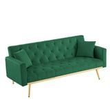 Modern Velvet Convertible Sleeper Sofa Couch with 2 Pillows, Folding Futon Sofa Bed