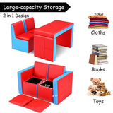 2 in 1 Double Seat Children's Sofa Convert to Table and Two Chairs for School, Storage