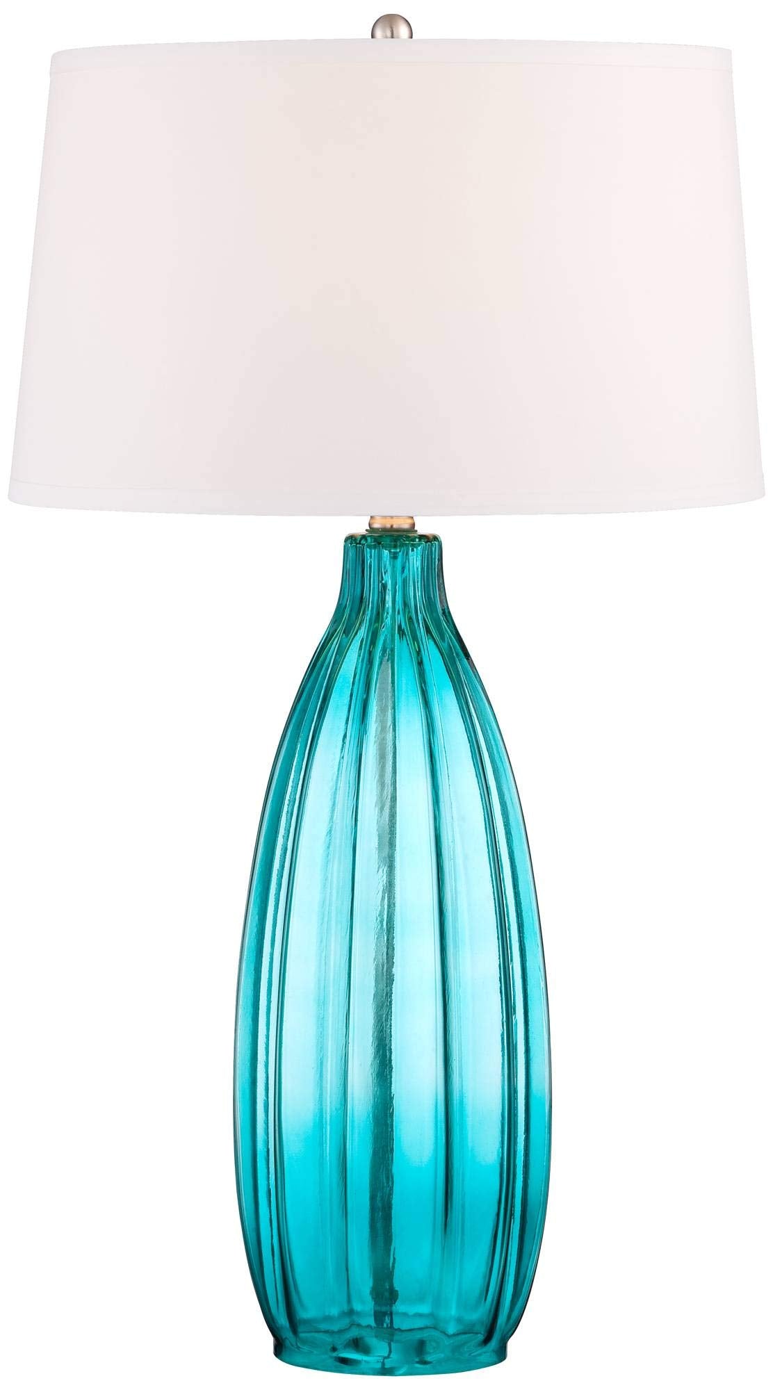 Stella Modern Coastal Table Lamp 30" Tall Fluted Blue Ribbed Glass