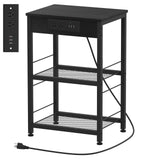 Black Nightstand with Charging Station Industrial End Side Table