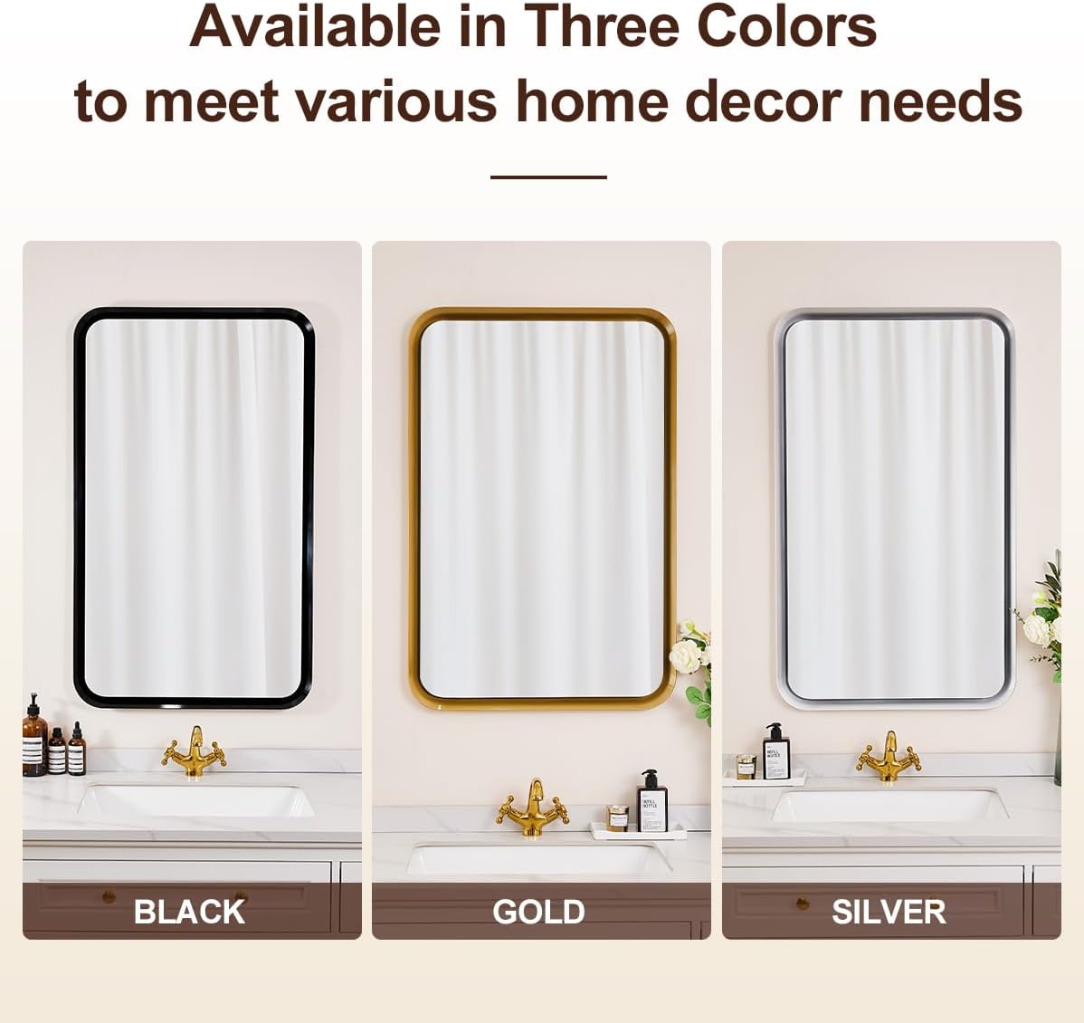 Silver Metal Bathroom Mirror, 24x40 Inch Rectangular Bathroom Sink Mirror,