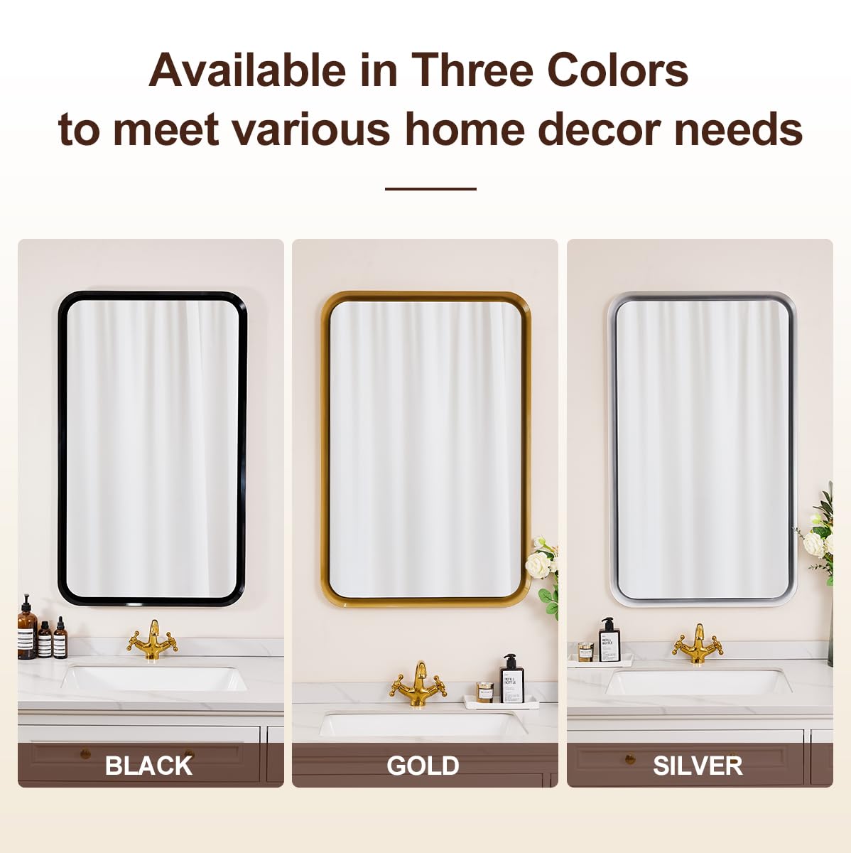 Silver Metal Bathroom Mirror, 24x40 Inch Rectangular Bathroom Sink Mirror,