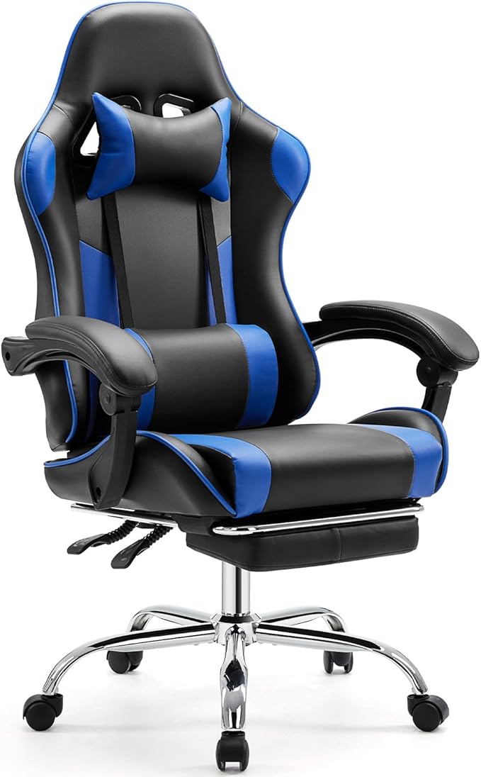 Video Game Desk Chair - Ergonomic Computer with Footrest and Comfy Lumbar Support