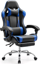 Video Game Desk Chair - Ergonomic Computer with Footrest and Comfy Lumbar Support