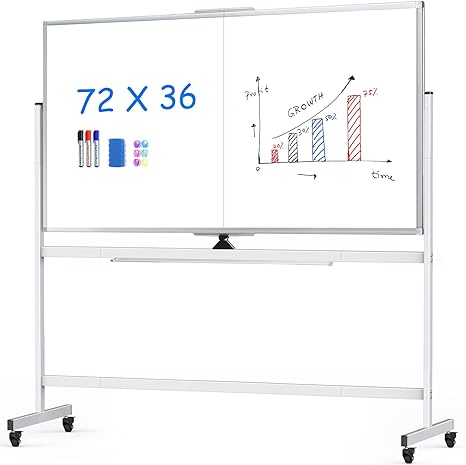 Rolling Whiteboard, 48x48 Large Magnetic White Board with Stands, Big Double-Sided White Board Dry Erase on Wheels