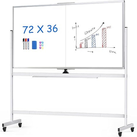 Rolling Magnetic Whiteboard, Double-Sided Dry Erase Board with Stand & Wheels