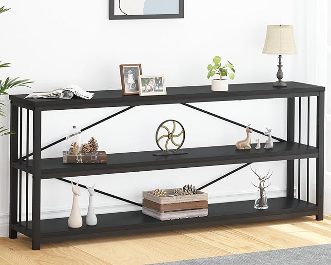 Industrial Console Entryway Table, Metal Wood Rustic Sofa Table with Storage