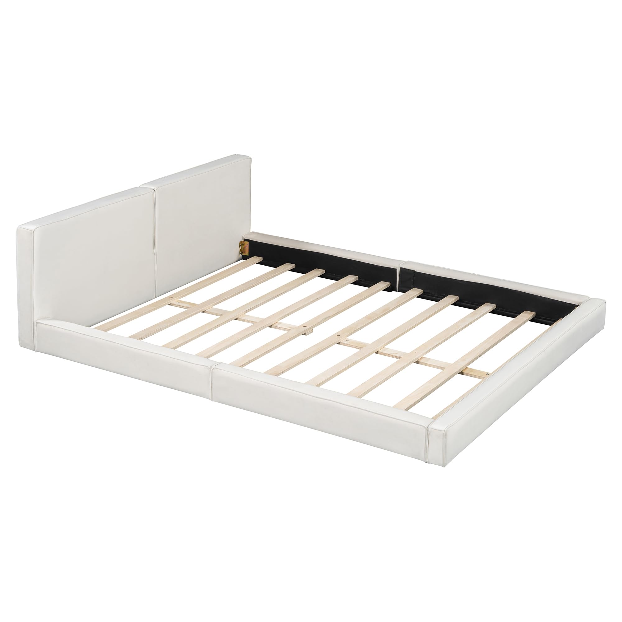 Upholstered Grounded Bed Platform Bed with Velvet Fabric