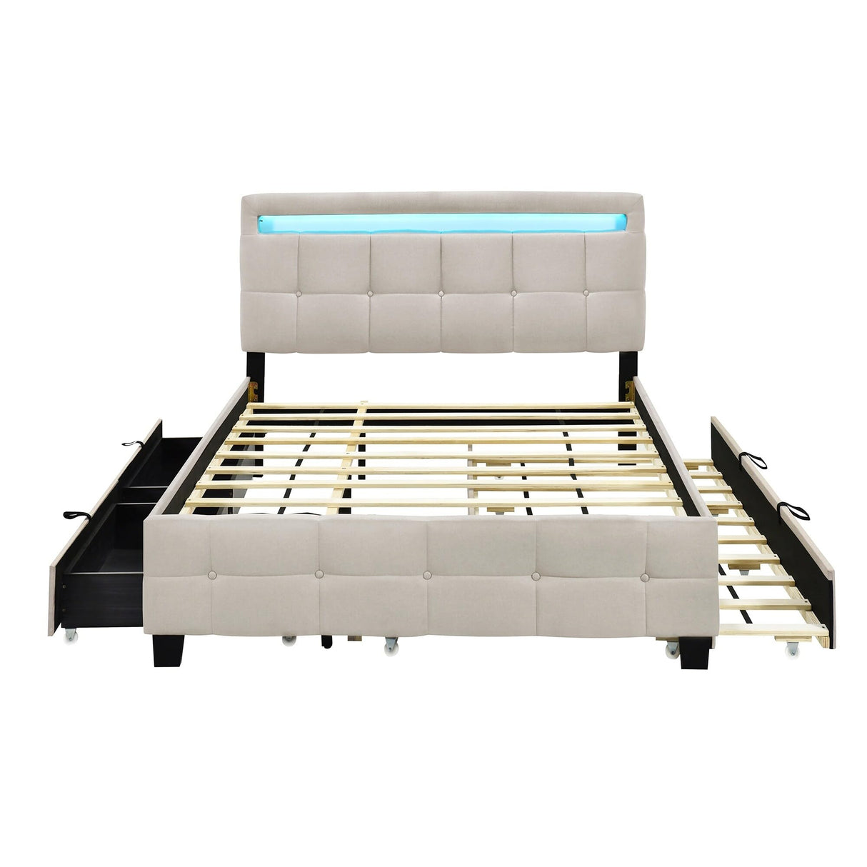 Bed with LED Frame Beige - Queen