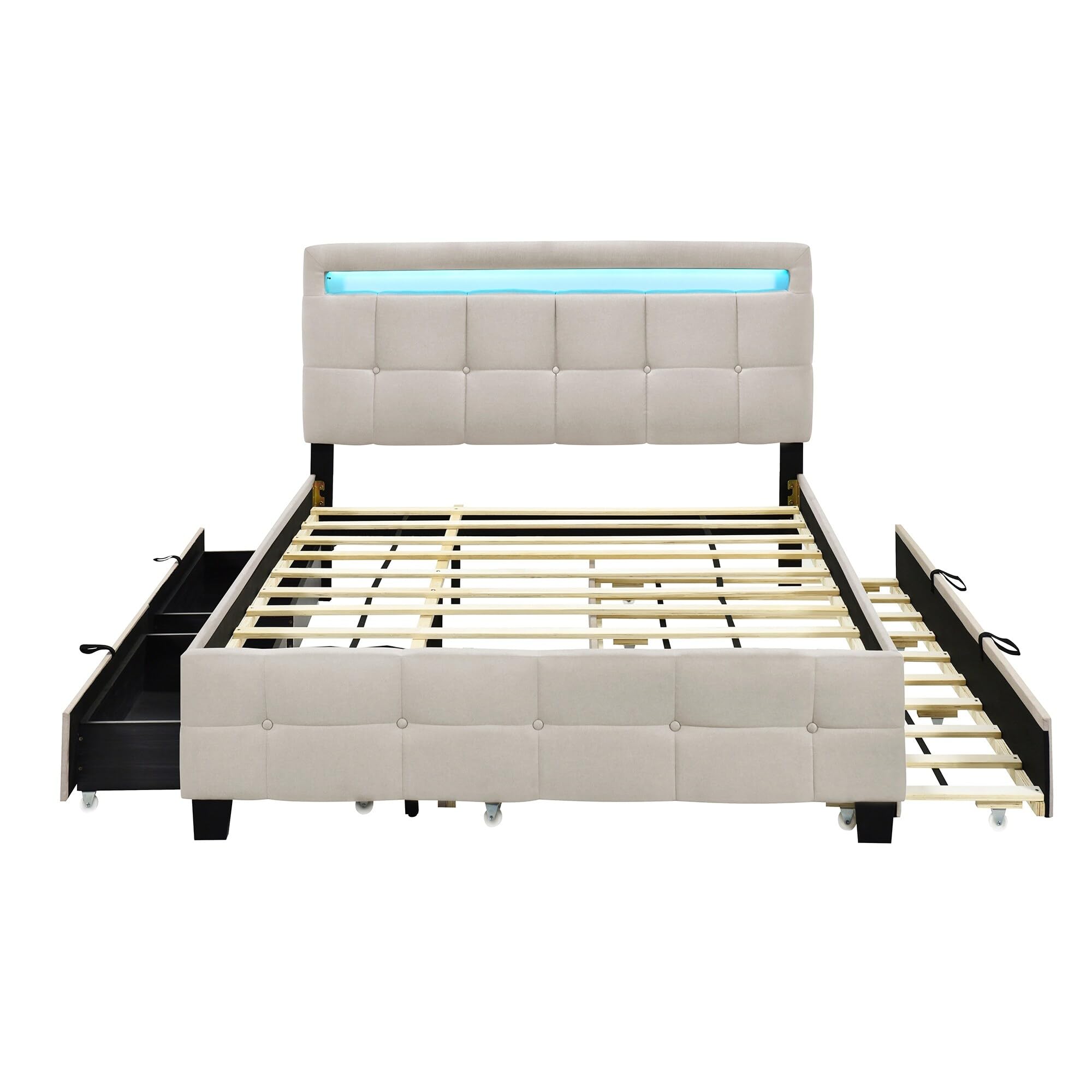 Bed with LED Frame Beige - Queen