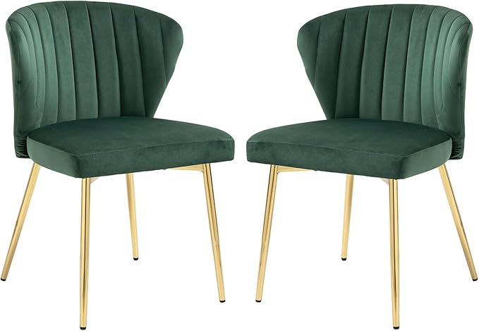 Velvet Dining Chairs Set of 2, Modern Upholstered Vanity Chairs with Golden Metal