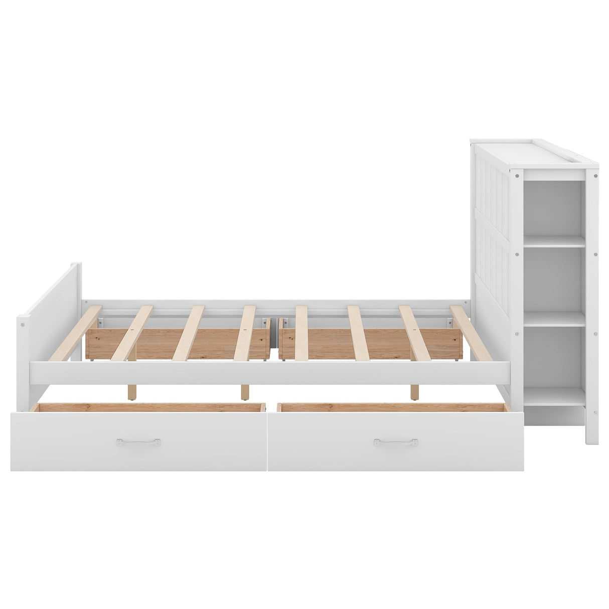 Merax Full Size Platform Bed with Drawers and Storage Shelves, White