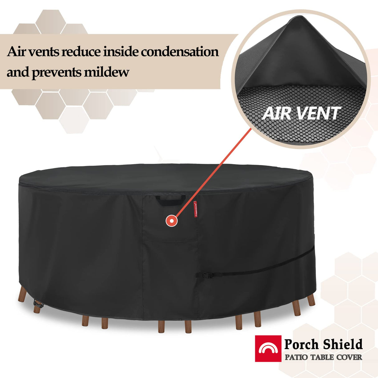 Round Patio Furniture Cover - Waterproof 600D Heavy Duty Outdoor Table and Chairs Cover 62 inch,