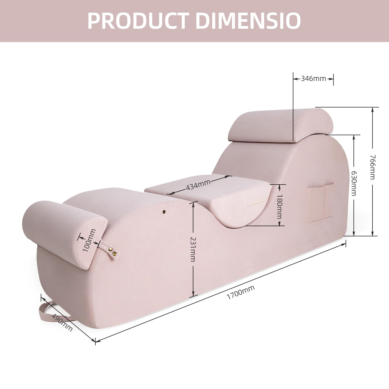 Chair for Yoga, Chaise Lounge with Headrest, Waist Pad, Foot Pad, Washable