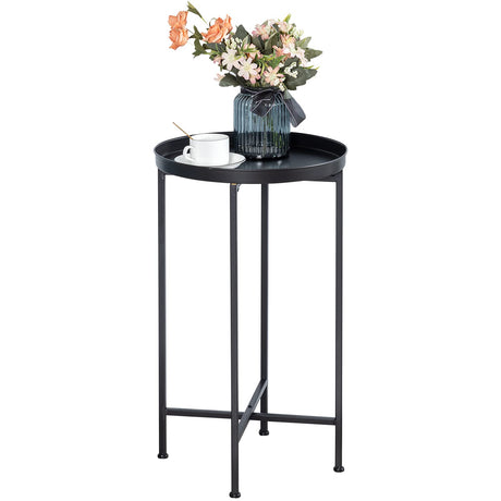 Small Round Metal Waterproof End Table, Accent Indoor&Outdoor Coffee Side Table