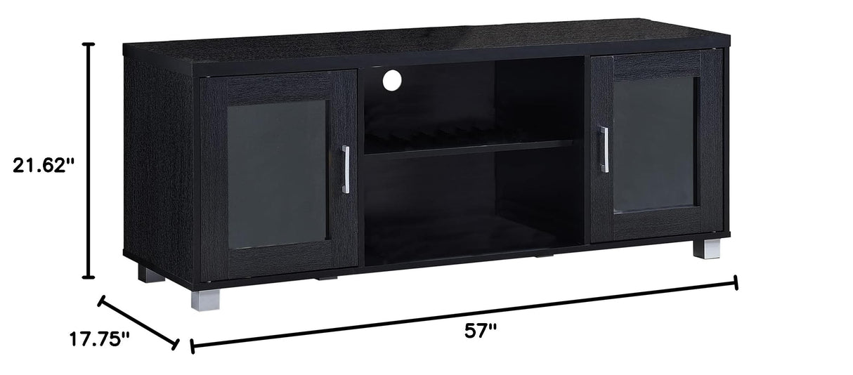 TV Stand with Two Transparent Doors for Cabinet Storage & One Shelf, Black