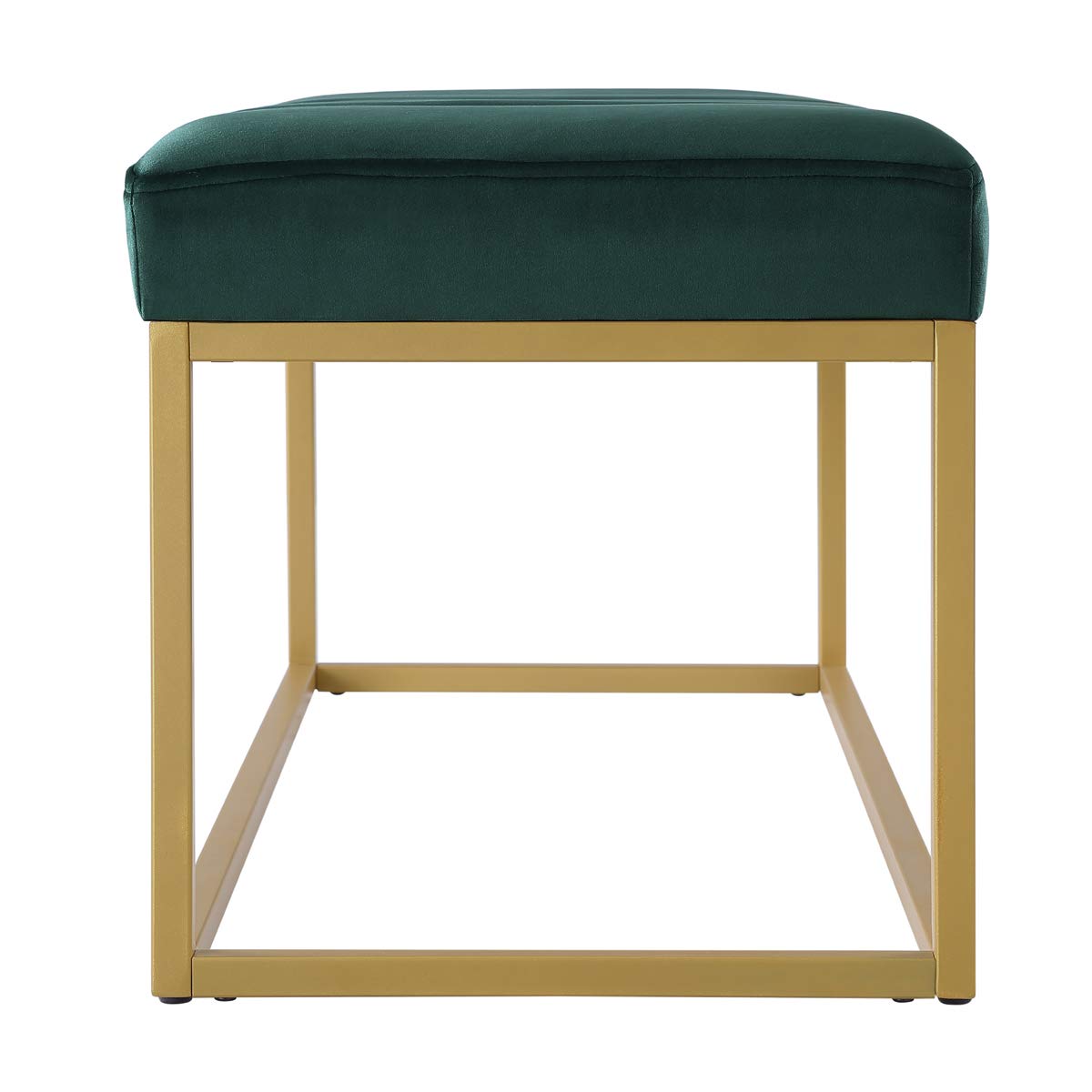 Emerald Velvet Upholstered End of Bed Bench with Metal Frame, Modern Tufted Channel