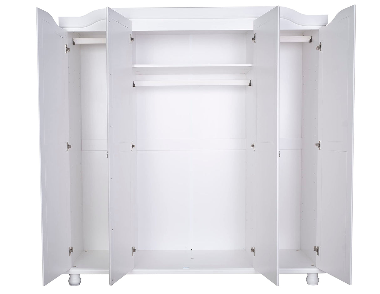 100% Solid Wood Kyle 4-Door Wardrobe/Armoire/Closet with Mirrors, White