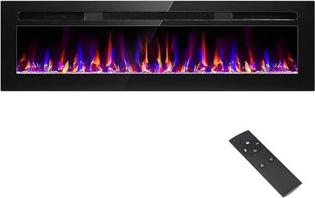 60 Inch Electric Fireplace Recessed and Wall Mounted