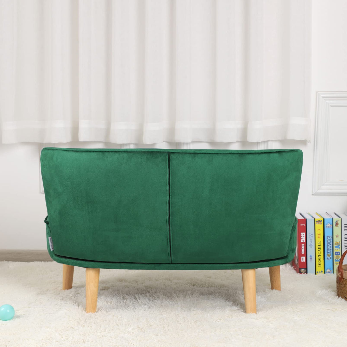 room 2-Seat Kid Sofa Couch with Velvet Fabric,Kid Sofa Chair with Wooden Frame for 3-6